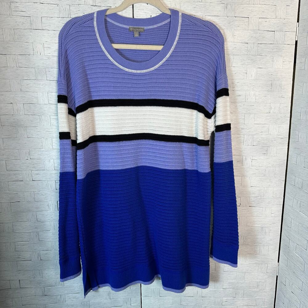 T by Talbots women's sweater coastal grandma blue purple rugby stripe long